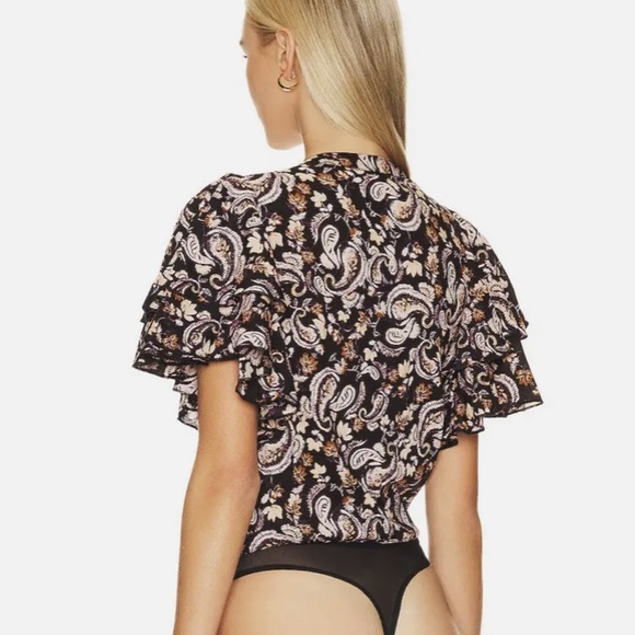 NWT Intimately Free People Ruffled Black Dark Floral Bodysuit Blouse - Picture 8 of 8